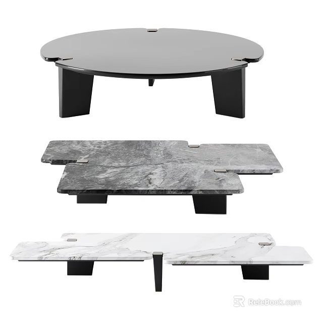 Modern Geometric Coffee Table With Marble Tabletop And Sturdy Black Base 3d model