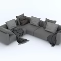 Gray L Shaped Sectional Sofa With Multiple Cushions And Throw Blankets 3d model