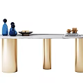 Elegant Marble Top Dining Table With Gold Metal Legs Greenery Wine Glasses And Plated Food