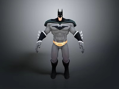 Batman 3D Model Character With Classic Black Cape Gray Suit And Yellow Belt 3d model
