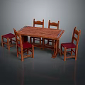 Classic Wooden Dining Table Set With Four Chairs And Red Seat Cushions For Home