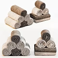 Soft Stacked Rolled Towels In Neutral Beige Brown Gray For Daily Washing Essentials