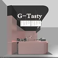 G-Tasty Milk Tea Shop With Pink Counter Digital Menu Screens And Drink Ingredients