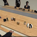 Perfume Cosmetics Display On Wooden Table With Various Bottles Different Colors Shapes And Large Mirror
