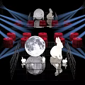 Inflatable Moon Rabbit Decorations with Red Barrels Stage Lights and Display Frame 3d model