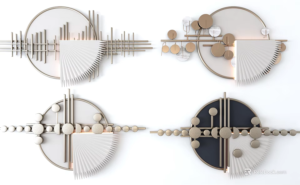 Modern Geometric Wall Decor With Circular Fan Shaped Elements And Metallic Design 3d model