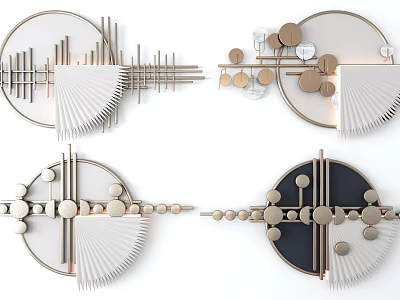 Modern Geometric Wall Decor With Circular Fan Shaped Elements And Metallic Design 3d model