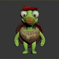 Cute Cartoon Reptile Turtle Character With Red Hat Green Body And Big Eyes