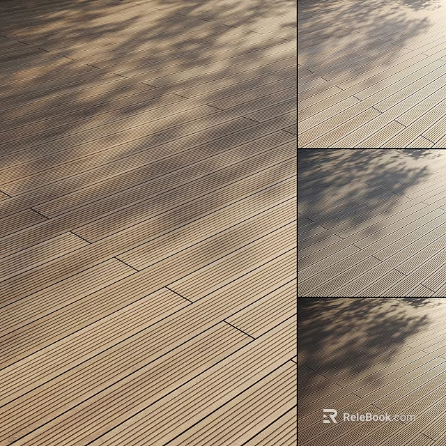 Outdoor Wooden Decking Planks Featuring Linear Texture And Shadow Patterns 3d model 