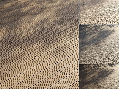 Outdoor Wooden Decking Planks Featuring Linear Texture And Shadow Patterns 3d model