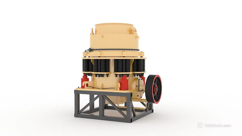 Industrial Cone Crusher With Spring Mechanism Yellow Body And Red Components 3d model 