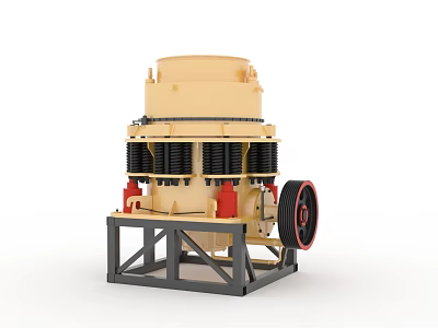 Industrial Cone Crusher With Spring Mechanism Yellow Body And Red Components 3d model