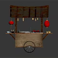 Traditional Chinese Food Cart With Red Lanterns Wooden Structure Tile Roof And Wheels