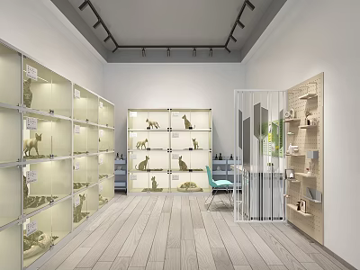 Exhibition Room Interior Design With Glass Display Cabinets Holding Animal Specimens And Shelves 3d model