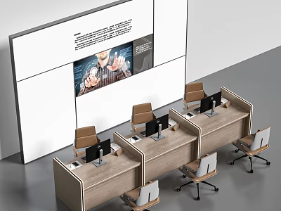 Service Hall Interior With Desks Chairs And Digital 3d model