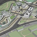 Modern Office Building Complex In Urban Planning With Green Spaces And Roads Layout