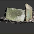 Moss Covered Stone Sink Structure With Fallen Leaves And Exposed Pipes 3d model
