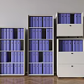 White Office File Cabinets With Multiple Drawers Holding Purple Folders 3d model