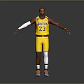 Man in Lakers 23 Yellow Jersey With White Arm Sleeves Yellow Shorts Colorful Sneakers