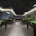 Spacious Modern Billiard Room Interior With Green Felt Tables And Ceiling Lights 3d model