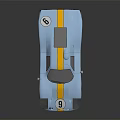 Light Blue Vintage Race Car With Yellow Stripes Number 9 And Red Wheels