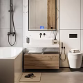 Modern Bathroom Interior With Bathtub Shower Marble Vanity Mirror Lighting And Toilet