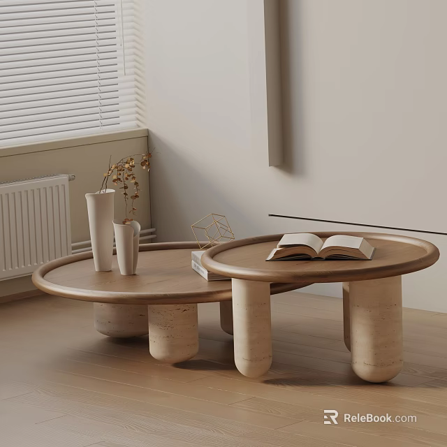 Modern Sofa Coffee Table Set With Open Book Vase In Light Room With Wooden Floor 3d model 