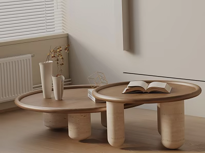 Modern Sofa Coffee Table Set With Open Book Vase In Light Room With Wooden Floor 3d model