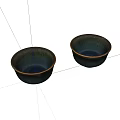 Two Dark Tea Bowls With Metallic Rim On White Background For Elegant Tea Time