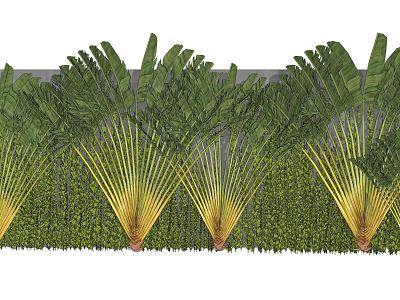 Decorative Green Plant Wall with Large Fan Shaped Leaves and Lush Foliage 3d model