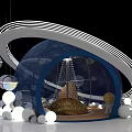 Space Themed Dome Scene With Starry Sky Planets Satellites Rocket And Astronaut