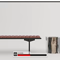 Modern Wooden Bench With Red Striped Cushion And Acrylic Tree Trunk Side Tables