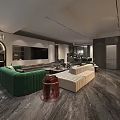Modern Living And Dining Room Interior With Sofa TV Wall Artwork And Marble Floor