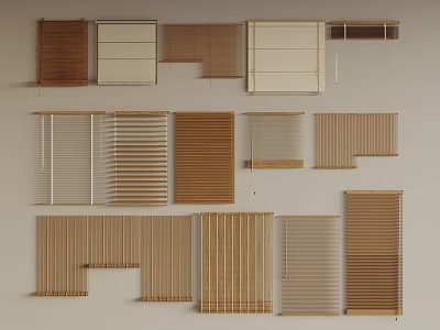 Venetian Blinds Display with Various Wooden Styles and Neutral Tones for Home Decor 3d model