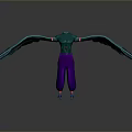 Bird With Spread Blue Wings Green Body And Purple Legs Standing