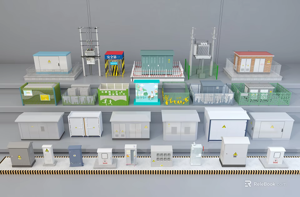 Diverse Public Utility Facilities Featuring Substations Control Boxes and Service Structures 3d model 