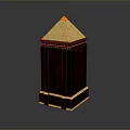 Decorative Dark Wooden Tower Like Architectural Element With Golden Trim And Pointed Top