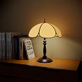 Vintage Table Lamp With Classic Design On Wooden Shelf Beside Books And Soft Light