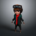 Cartoon Character With Aviator Goggles Red Scarf Black Coat Brown Boots And 3D Design