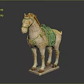 Traditional Ceramic Horse Statue With Green Saddle Orange Mane And Square Base