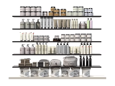 Display Shelves with Jars Bottles and Towels for Retail Product 3d model