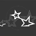 Silver Wireframe Star Structures with Hollow Design on Smooth Black Surface and Reflections