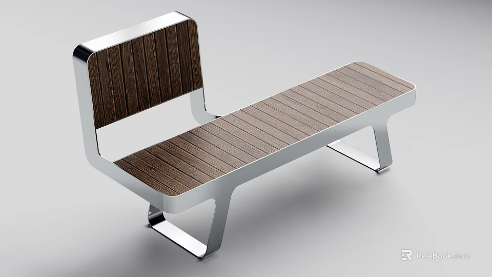 Modern Landscape Bench With Wooden Slats And Sleek Metal Frame Design 3d model 