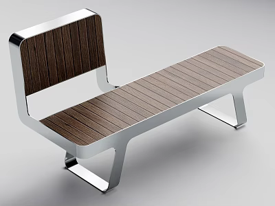Modern Landscape Bench With Wooden Slats And Sleek Metal Frame Design 3d model