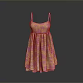 Pastel Pink And Yellow Square Patterned Dress With Spaghetti Straps And Pleated Skirt