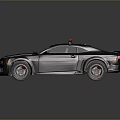Gray Muscle Police Car With Red Blue Emergency Lights And White Stripes