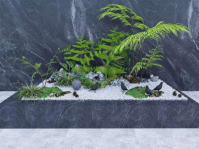 Indoor Landscape Design With Green Plants Rocks White Gravel And Natural Elements 3d model