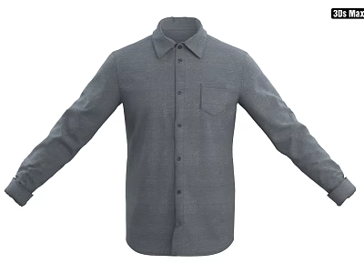 Gray Long Sleeve Collared Shirt With Buttoned Front Chest Pocket And Cuffed Sleeves 3d model