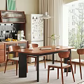 Wooden Dining Table Set With Chairs Vase Flowers Kitchen Refrigerator And Window Light