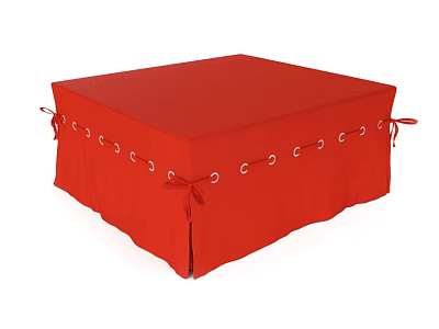 Red Fabric Ottoman With Tie Accents Around Edge For Living Room Decor 3d model